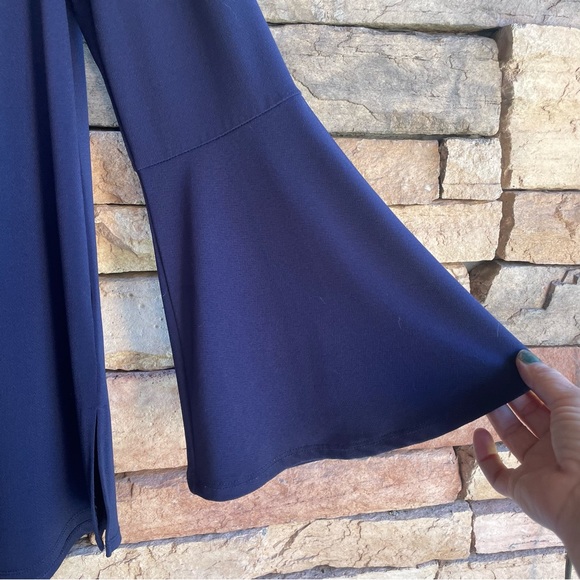 Marled RC navy blue lace up stretch long sleeve top bell sleeve Large - Picture 3 of 11